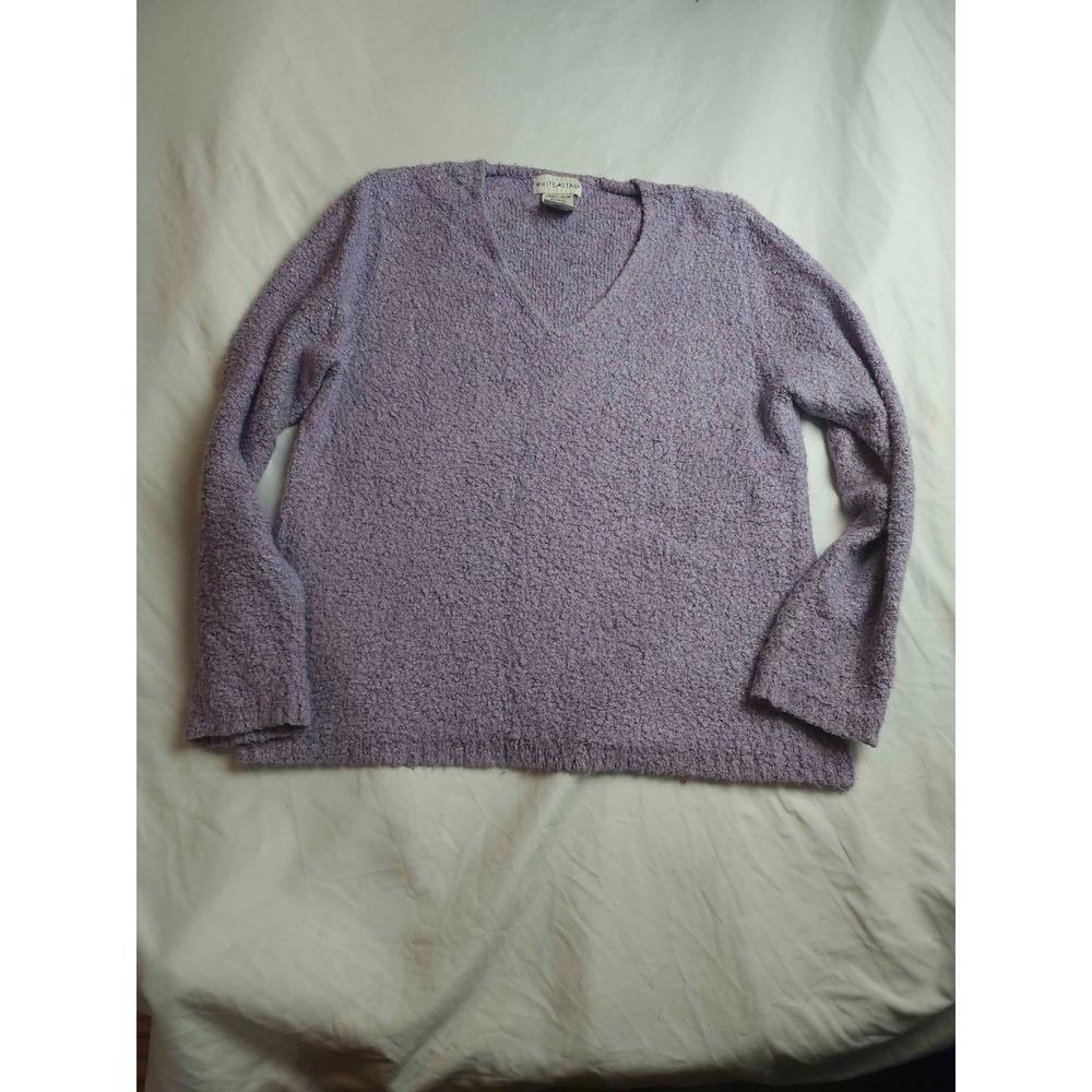 White Stag Sweater Womens Large Purple V Neck Boucle Knit Long Sleeve Soft Cozy